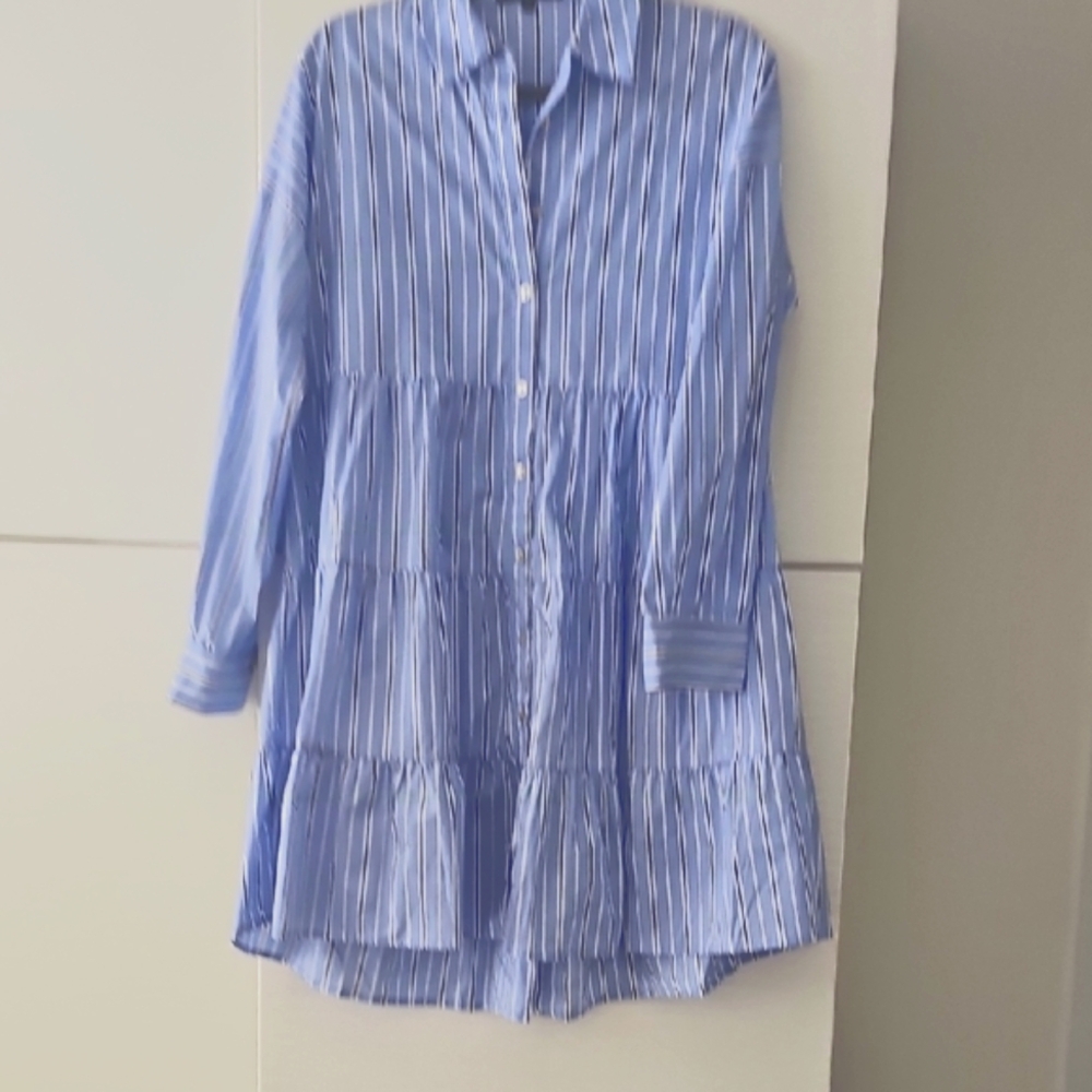Tuckernuck Pomander Place Blue Striped Mini Dress Size Large - Picture 2 of 7